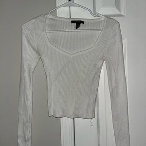 Forever 21 White Ribbed Crop Blouse